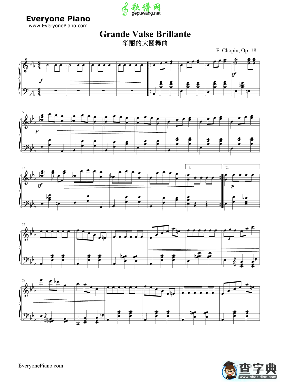 华丽大圆舞曲钢琴谱_肖邦 华丽大圆舞曲钢琴简谱