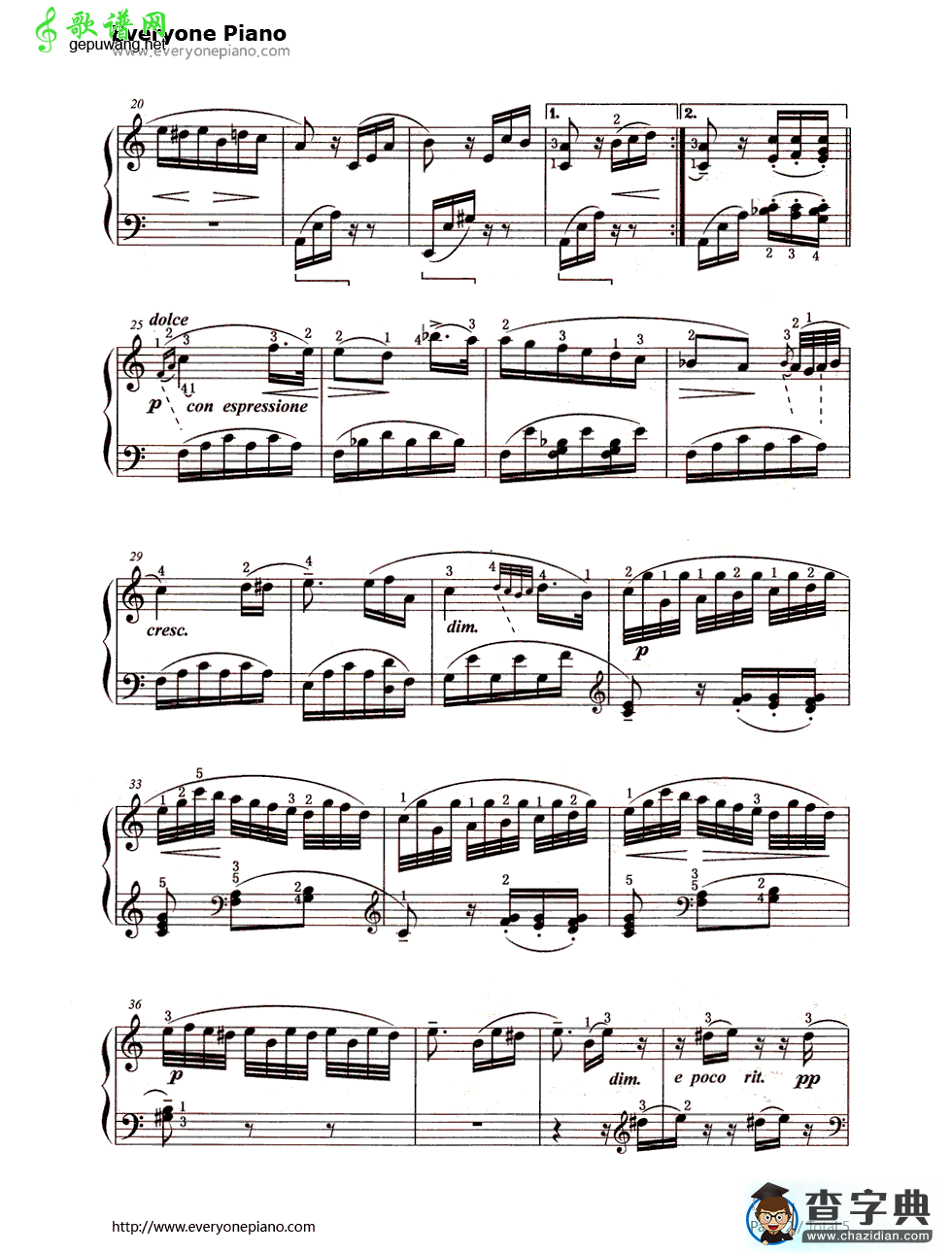 献给爱丽丝钢琴谱_致爱丽丝（für Elise）钢琴简谱