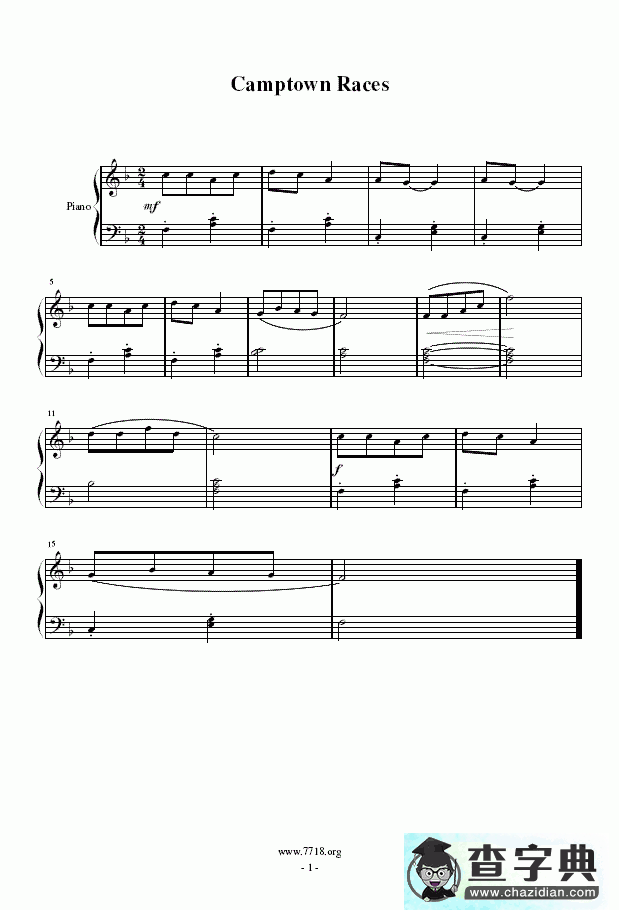 Camptown Races(简易钢琴曲)钢琴谱