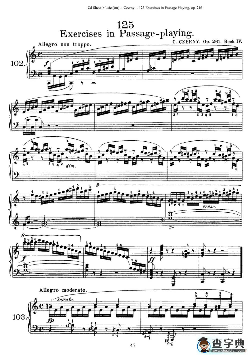125 Exercises in Passage Playing Op.261（车尔尼125首钢琴短乐句练习曲（95——111））钢琴谱
