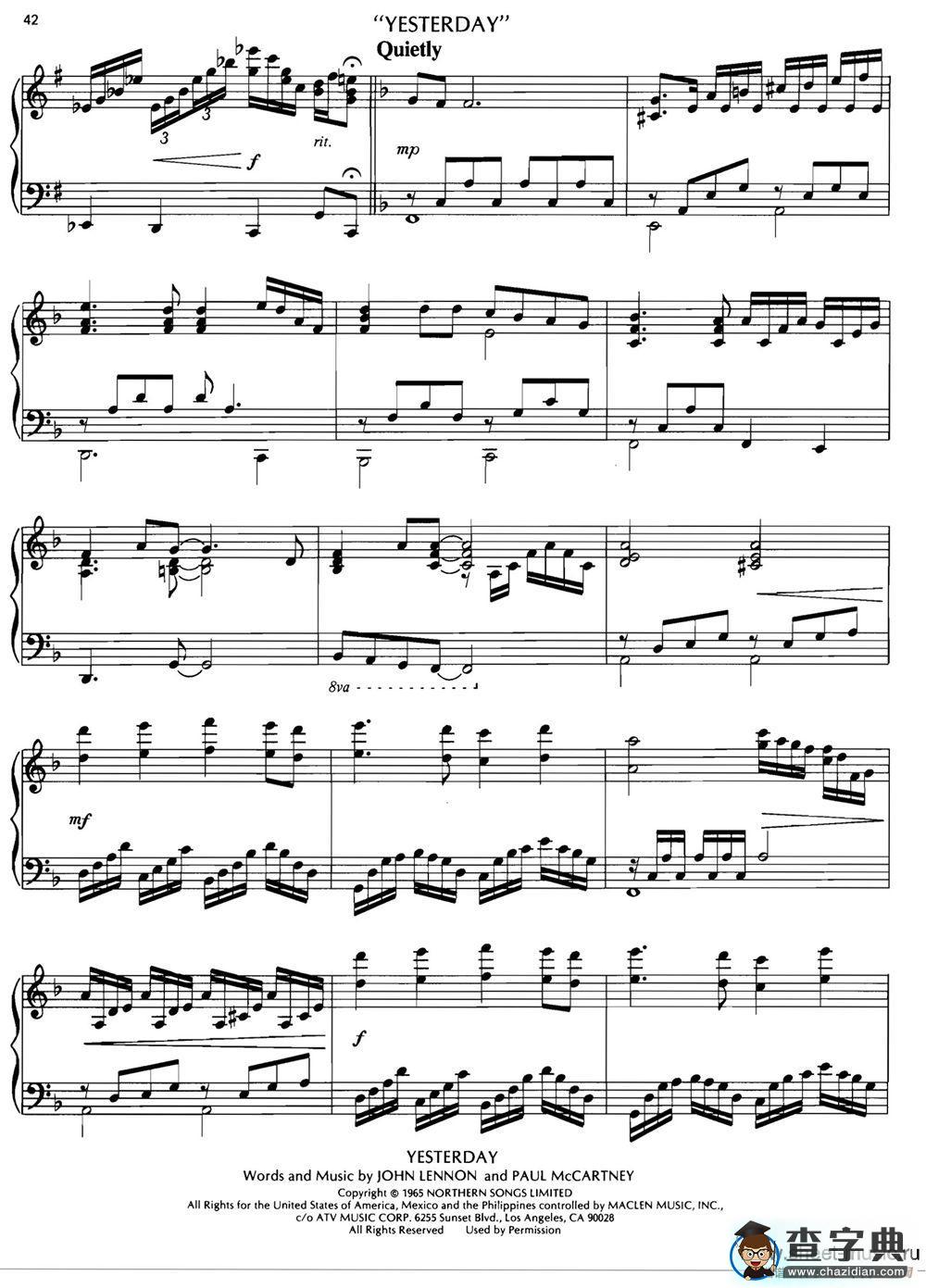 MEDLEY（La Mer（Beyond the Sea）-Yesterday-Till）钢琴谱