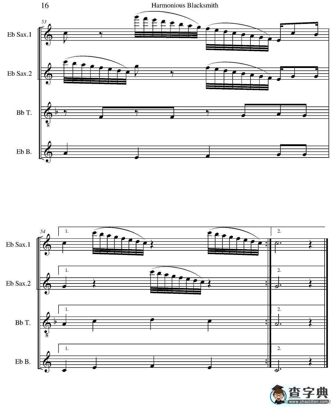 Harmonious Blacksmith（快乐的铁匠）（四重奏）萨克斯谱