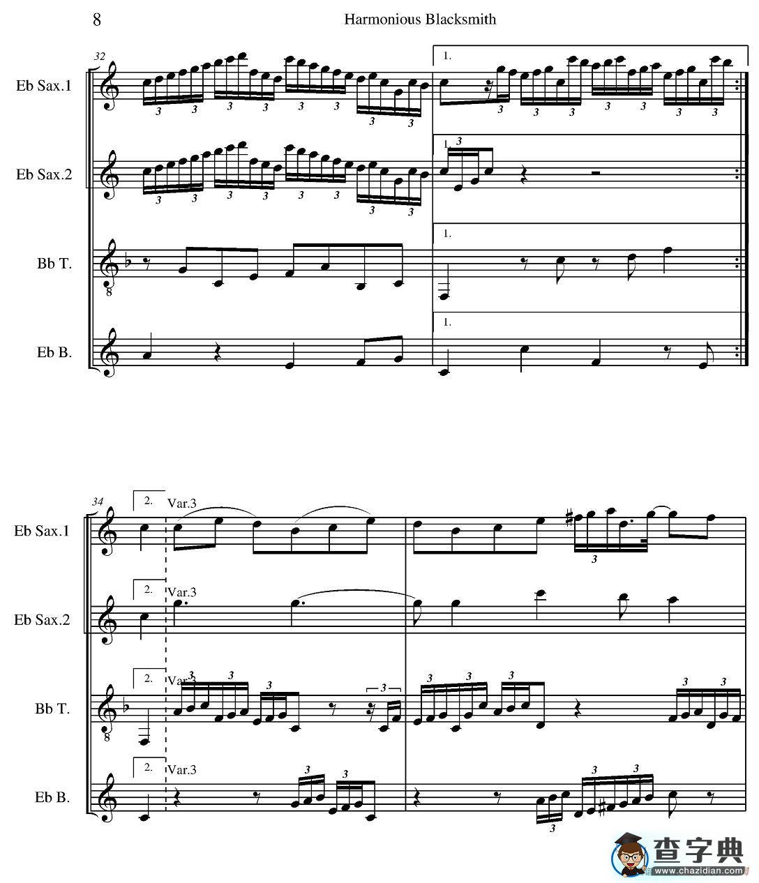 Harmonious Blacksmith（快乐的铁匠）（四重奏）萨克斯谱