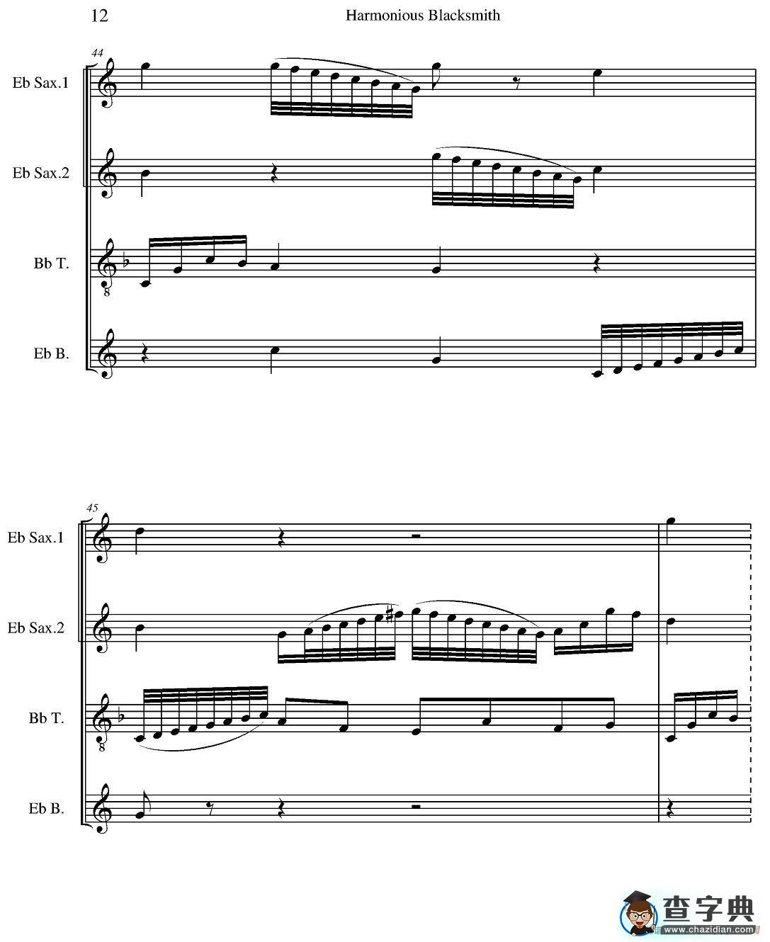 Harmonious Blacksmith（快乐的铁匠）（四重奏）萨克斯谱