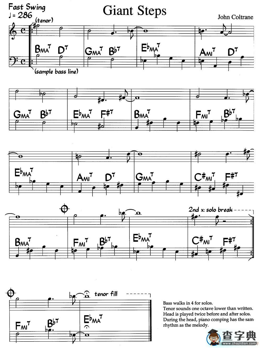 Giant Steps（巨人脚步）（爵士钢琴曲）钢琴谱