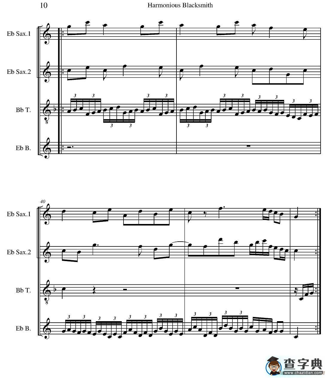 Harmonious Blacksmith（快乐的铁匠）（四重奏）萨克斯谱