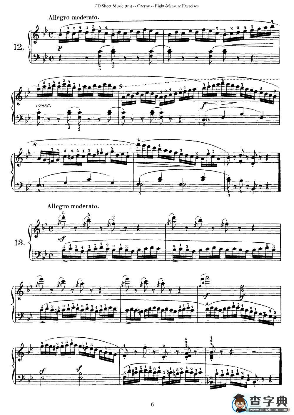 160 Eight- Measure Exercises.Op.821（车尔尼160首钢琴八小节练习曲（1——18））钢琴谱