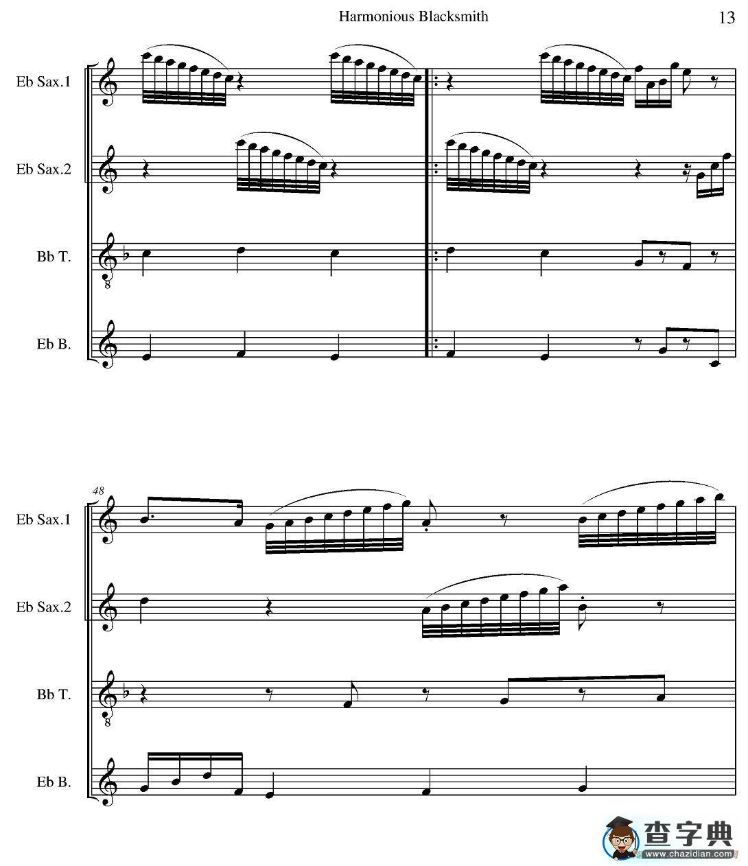 Harmonious Blacksmith（快乐的铁匠）（四重奏）萨克斯谱