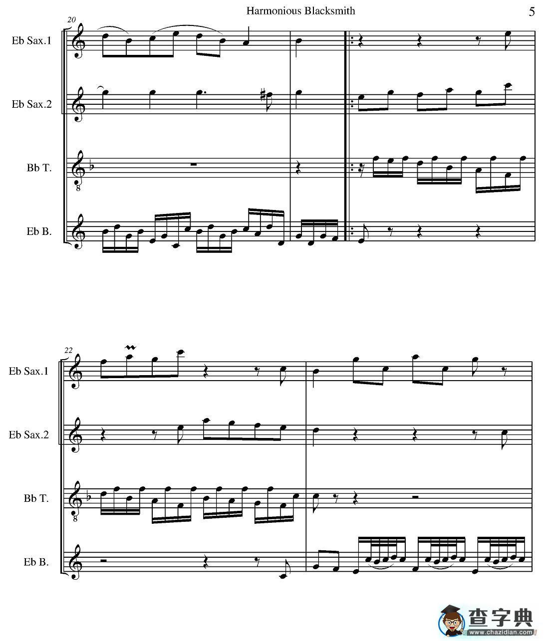 Harmonious Blacksmith（快乐的铁匠）（四重奏）萨克斯谱