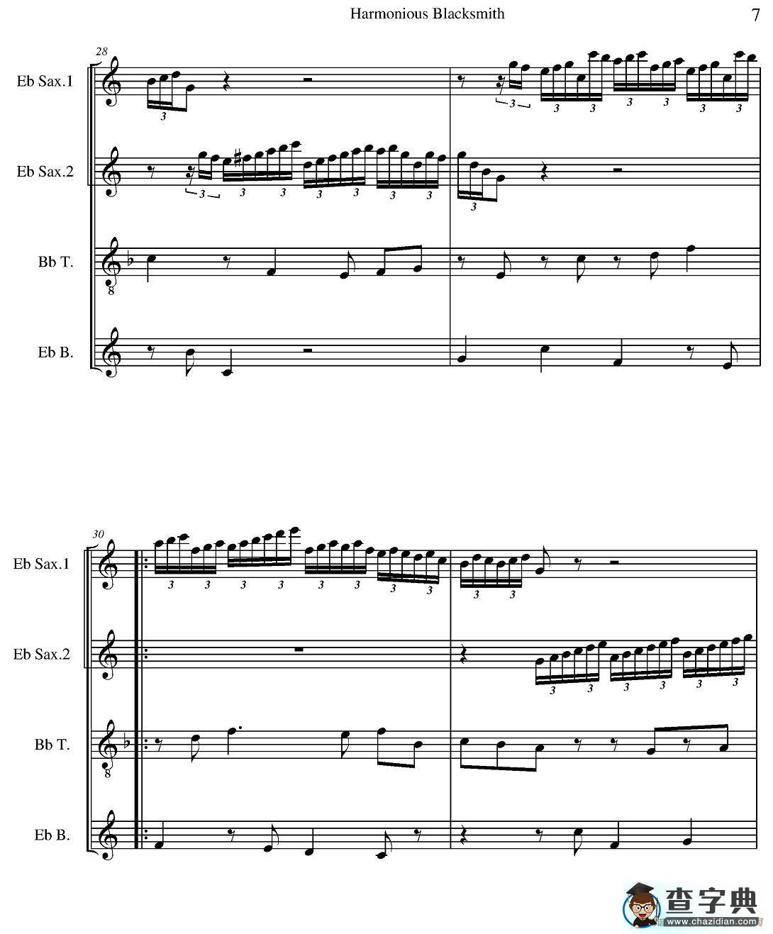 Harmonious Blacksmith（快乐的铁匠）（四重奏）萨克斯谱