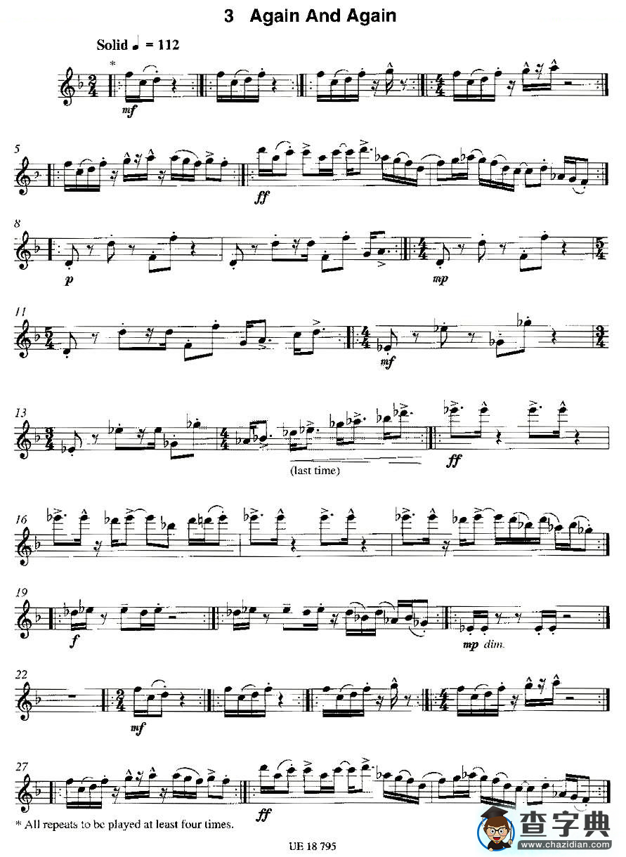 Again And Again（12首现代风格练习曲之3）萨克斯谱