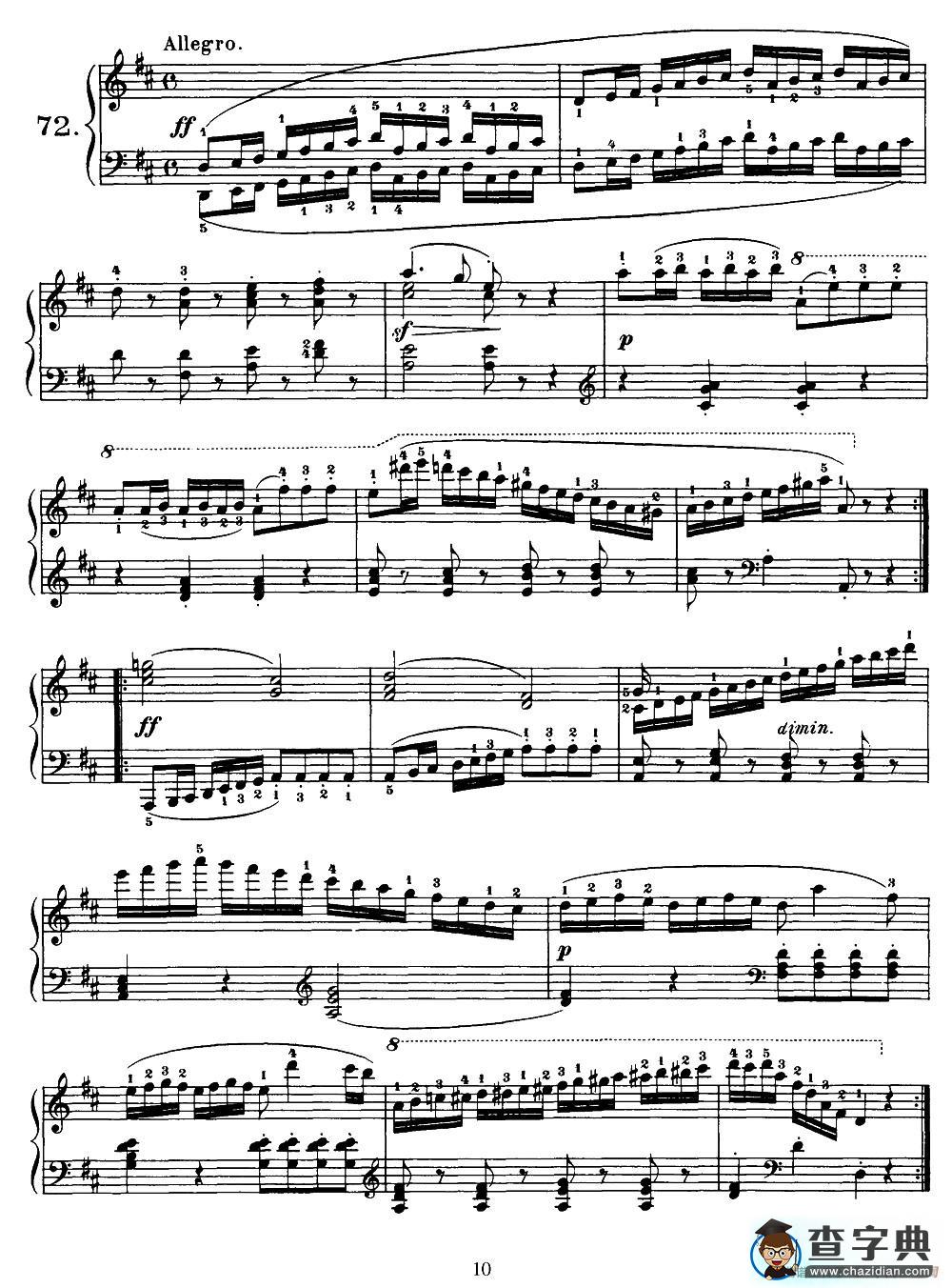 One Hundred and Ten Easy and Progressive Exercises Op.453（车尔尼110首简易练习曲 72——80）钢琴谱
