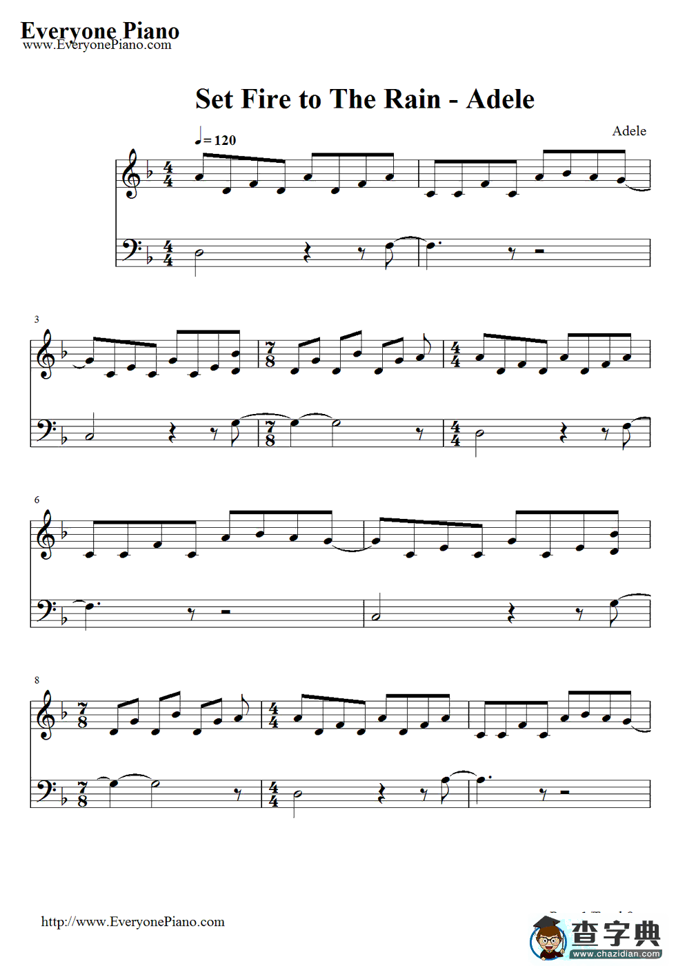 Set Fire to the Rain钢琴谱_Adele 纵火焚雨钢琴简谱