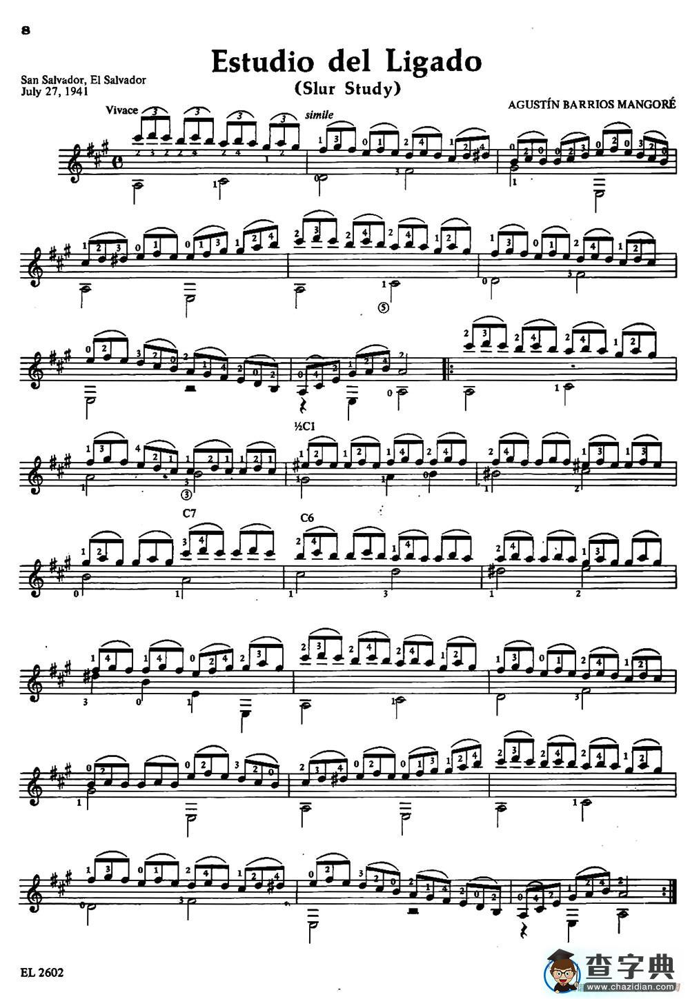 Estudio del Ligado（古典吉他）吉他谱