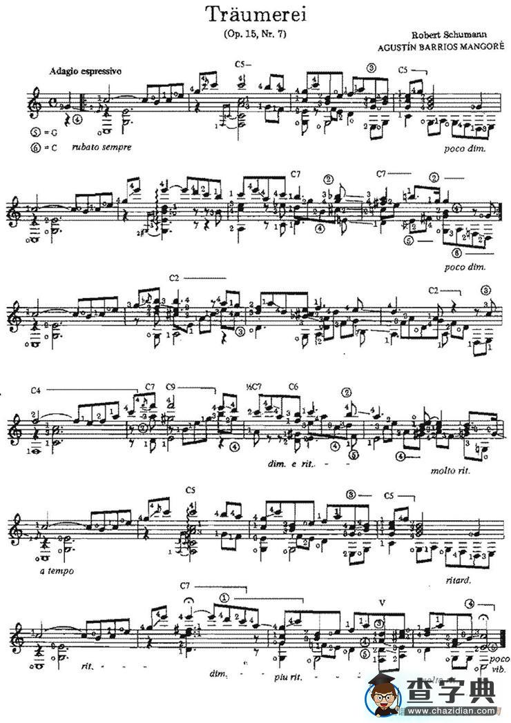 Traumerei（古典吉他）吉他谱