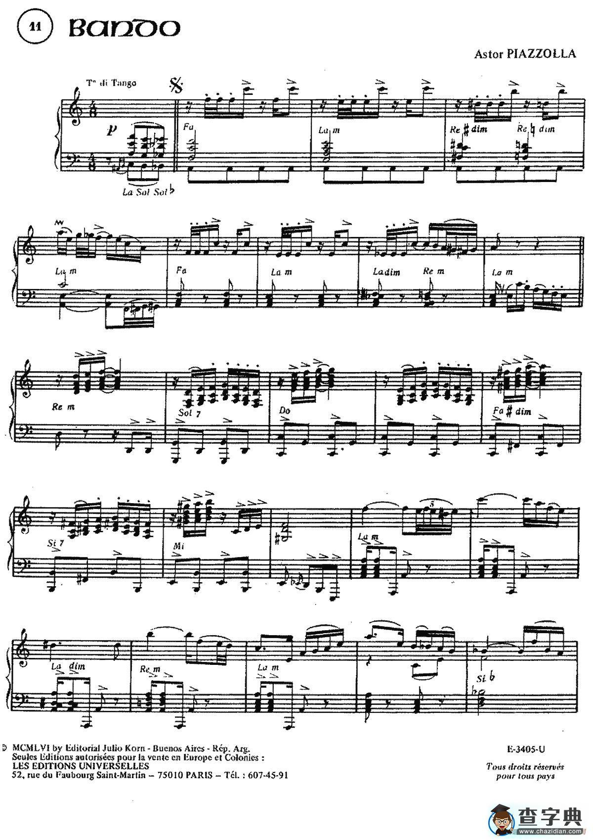 Piazzolla合集：11、Bando手风琴谱/简谱