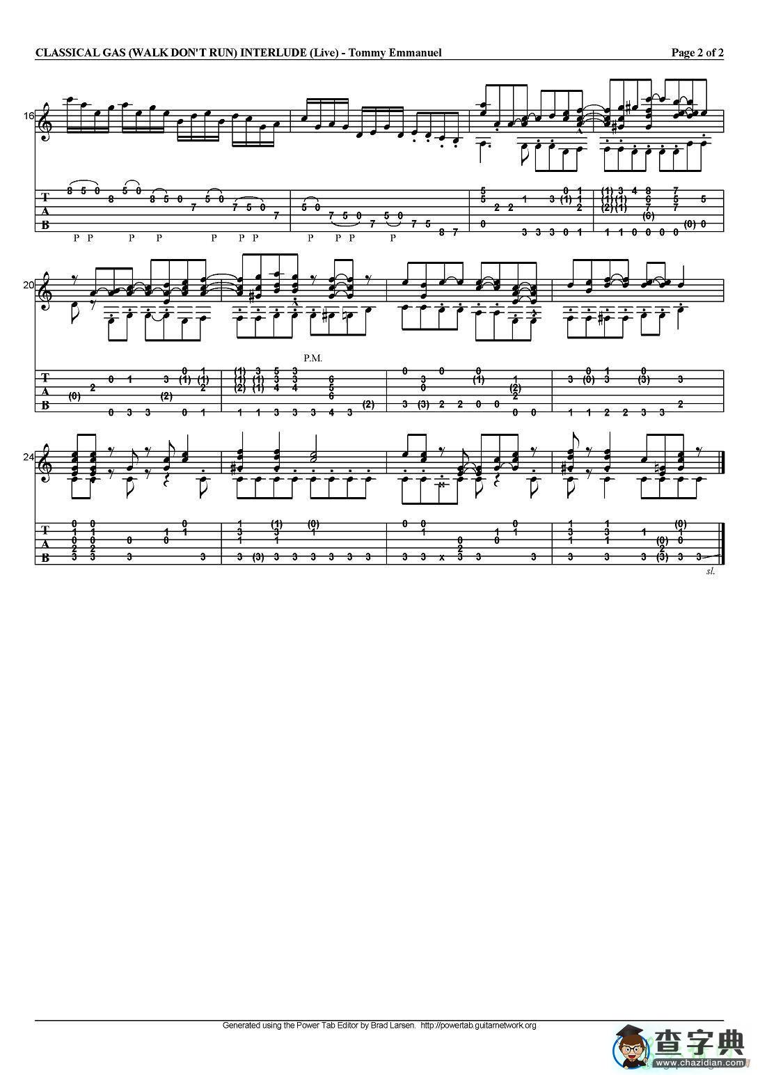 classical gas（walk dont run）interlude指弹吉他谱