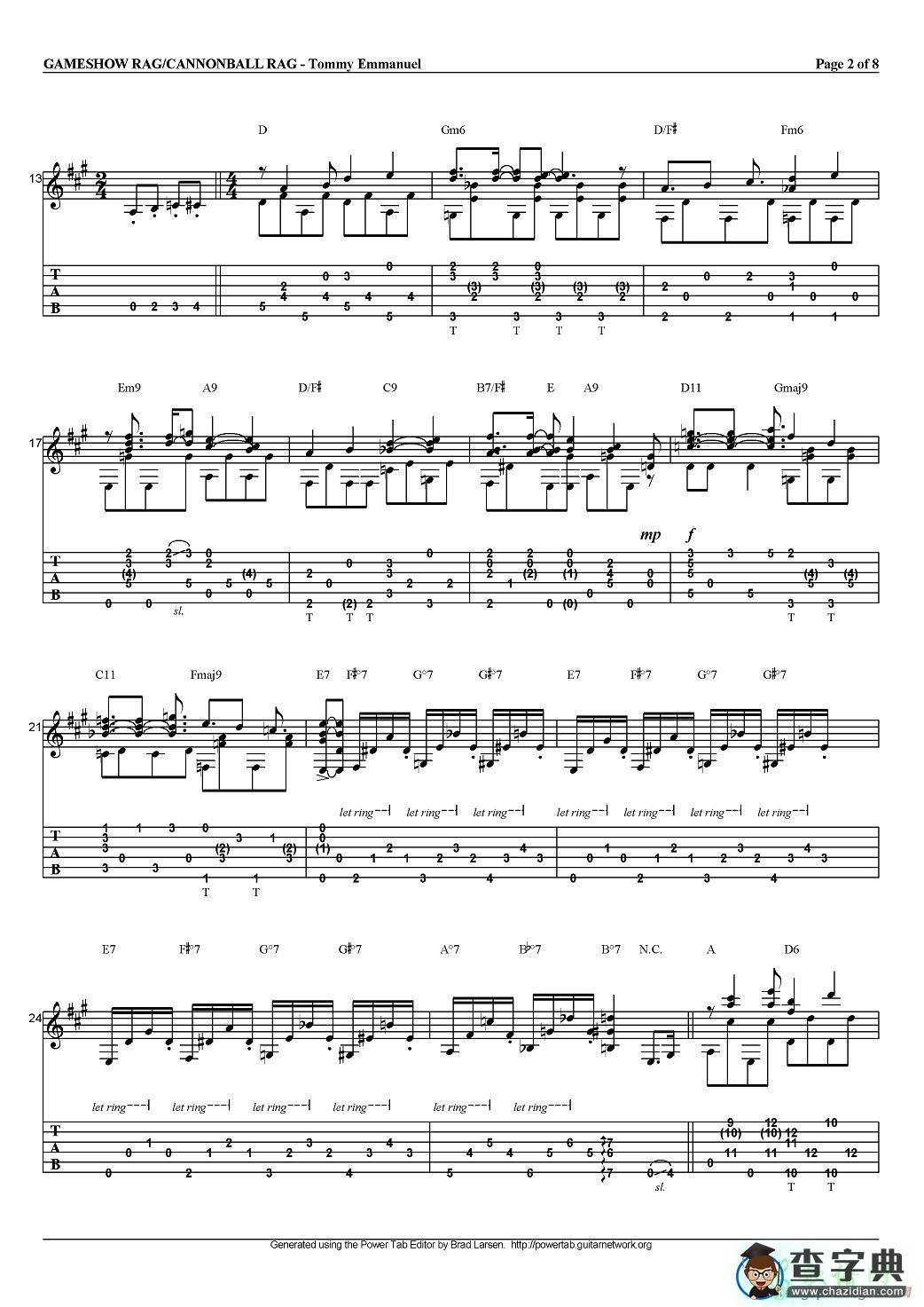 gameshow rag/cannonball rag（指弹吉他谱）