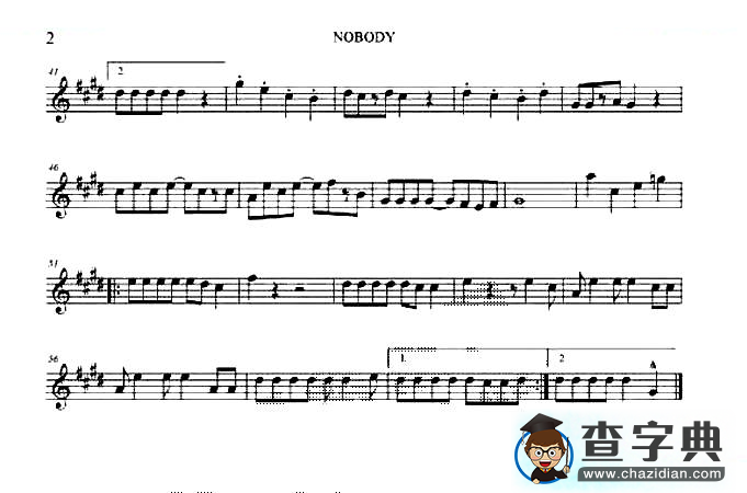 nobody（四重奏分谱）萨克斯谱