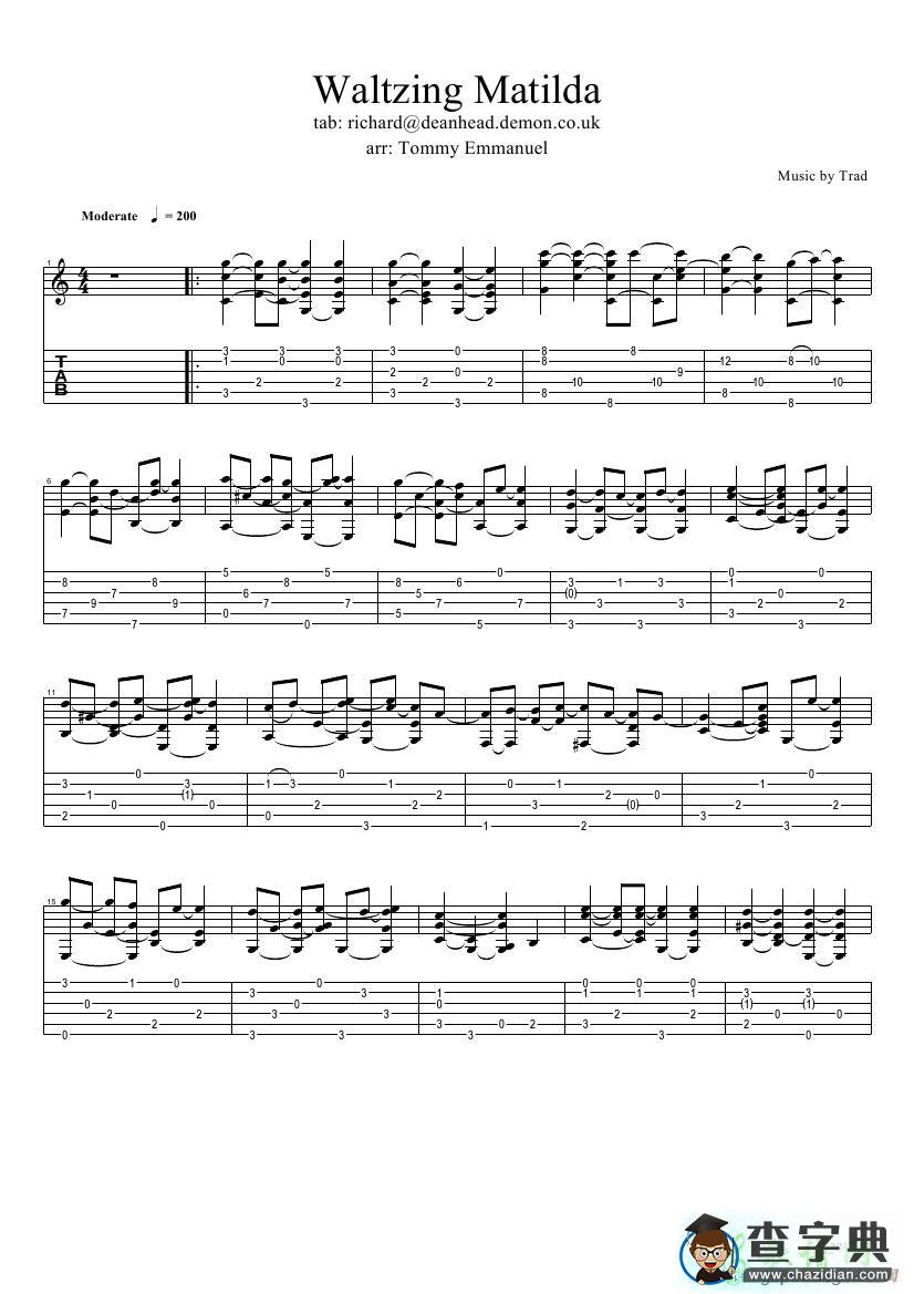 waltzing matilda（指弹吉他谱）