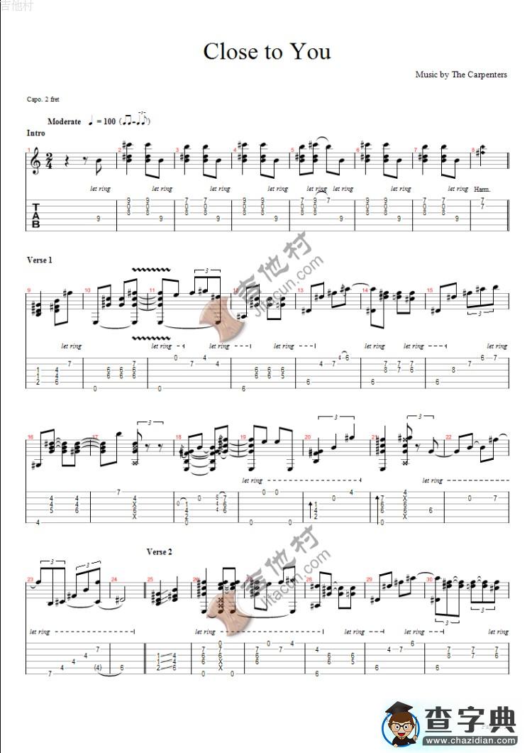 Close to You 指弹吉他谱
