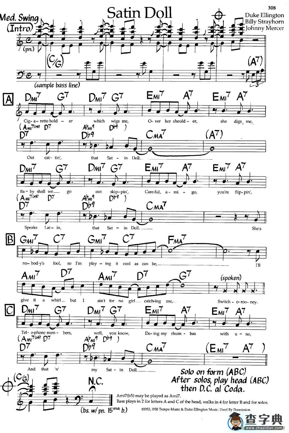 Satin Doll（爵士钢琴曲）钢琴谱