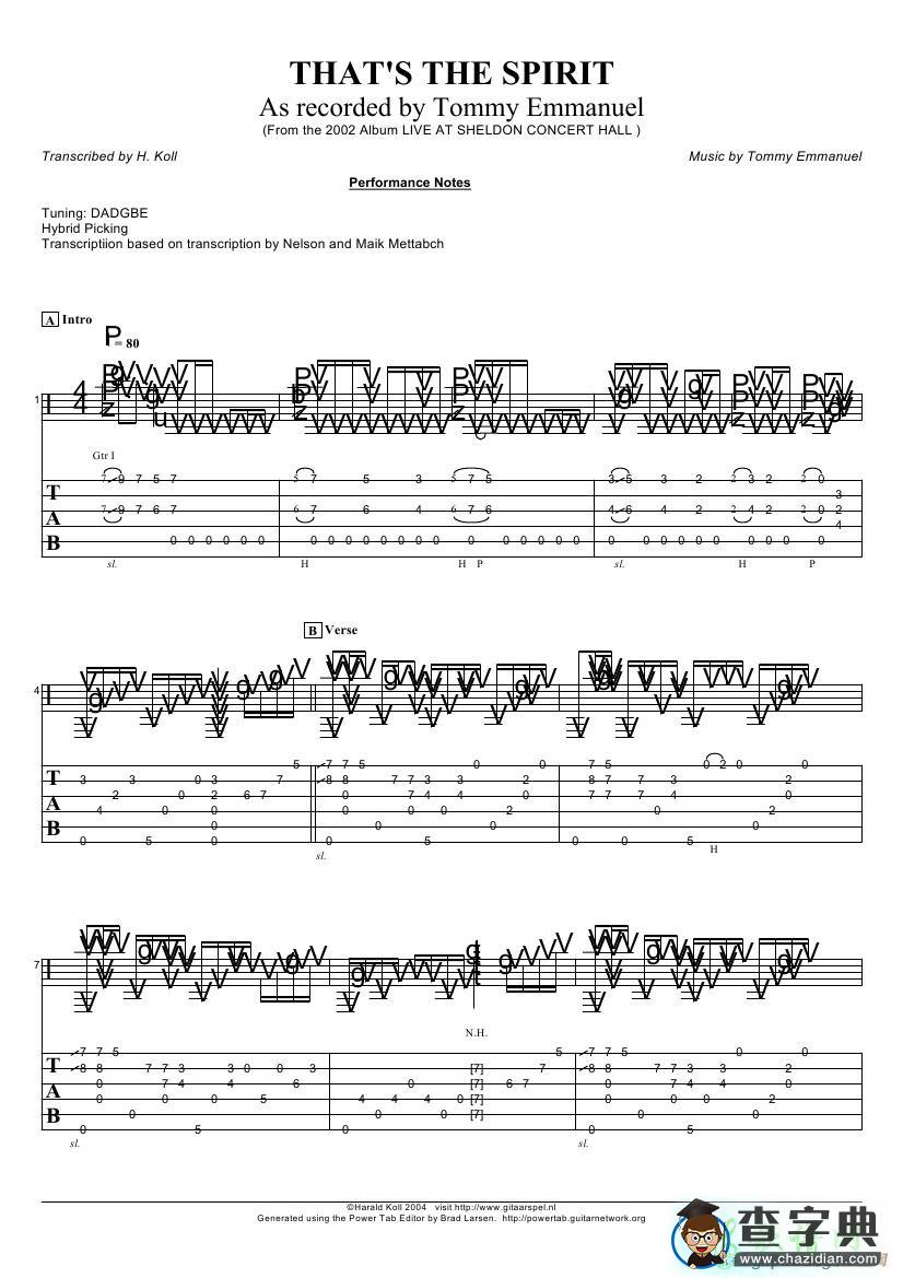 thats the spirit version 2（指弹吉他谱）