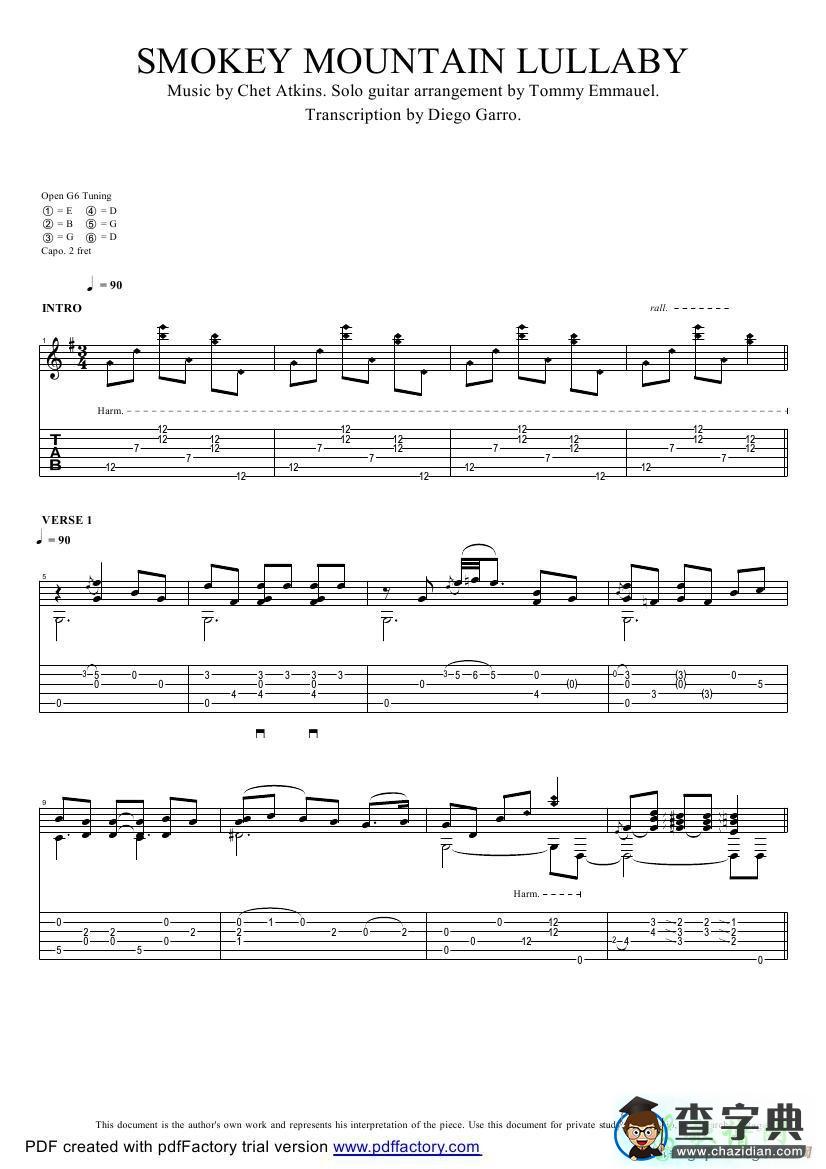 smokey mountain lullaby（指弹吉他谱）