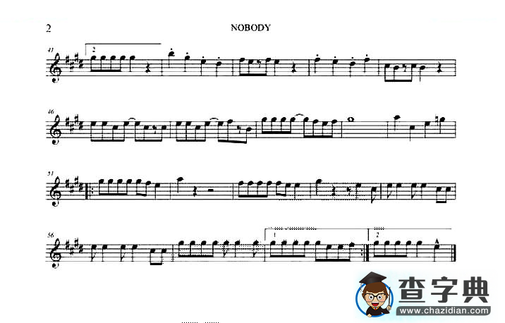 nobody（四重奏分谱）萨克斯谱