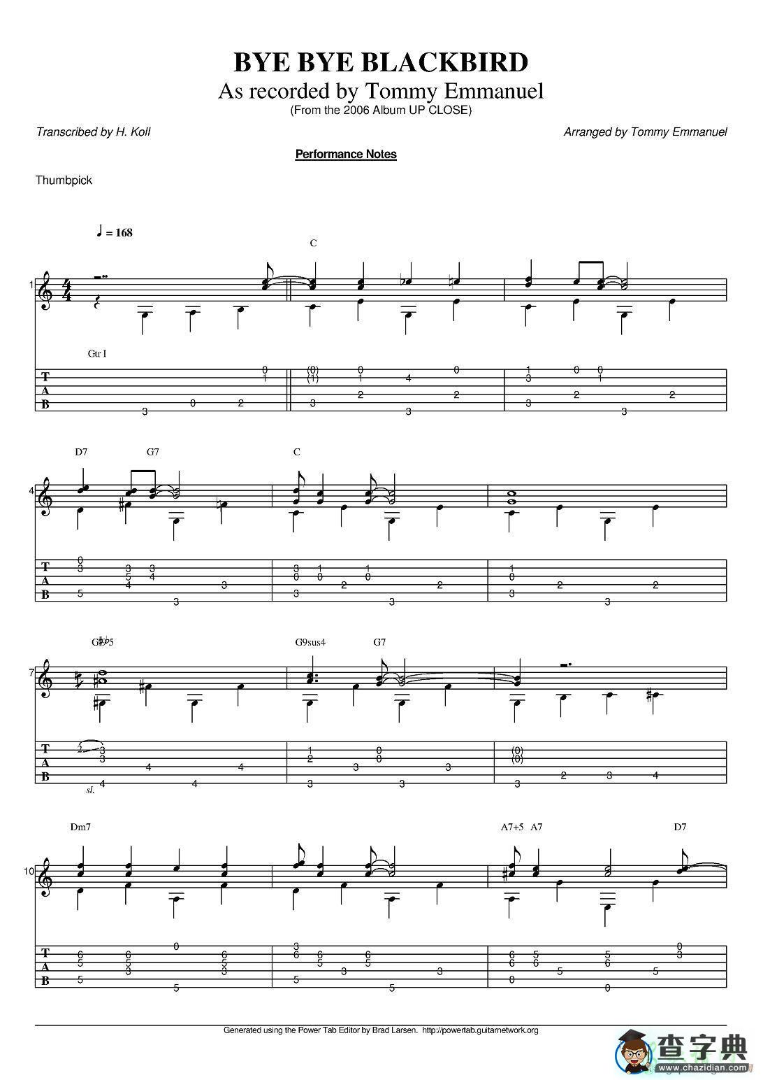 bye bye blackbird（指弹吉他谱）