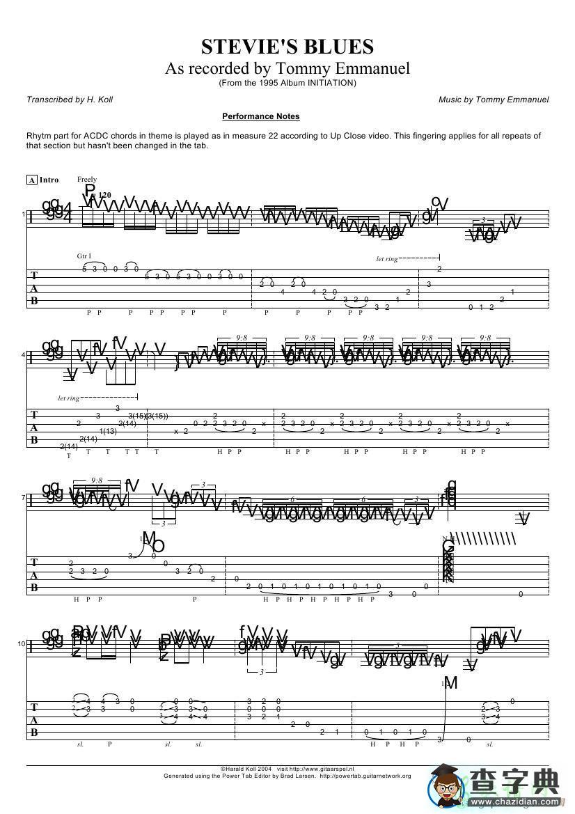 stevies blues（指弹吉他谱）