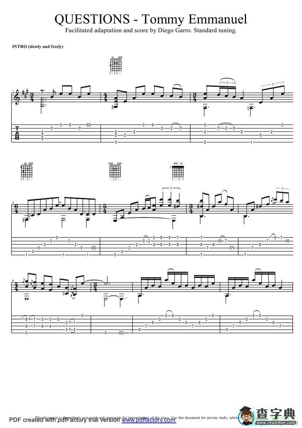 questions Tommy Emmanuel（指弹吉它谱）