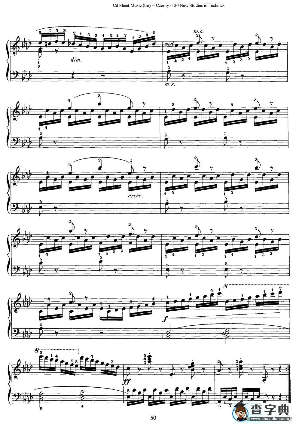 Czerny - 30 New Studies - 27（车尔尼Op849 - 30首练习曲）钢琴谱