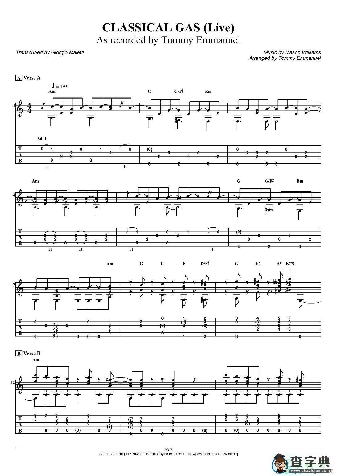 classical gas（指弹吉他谱）