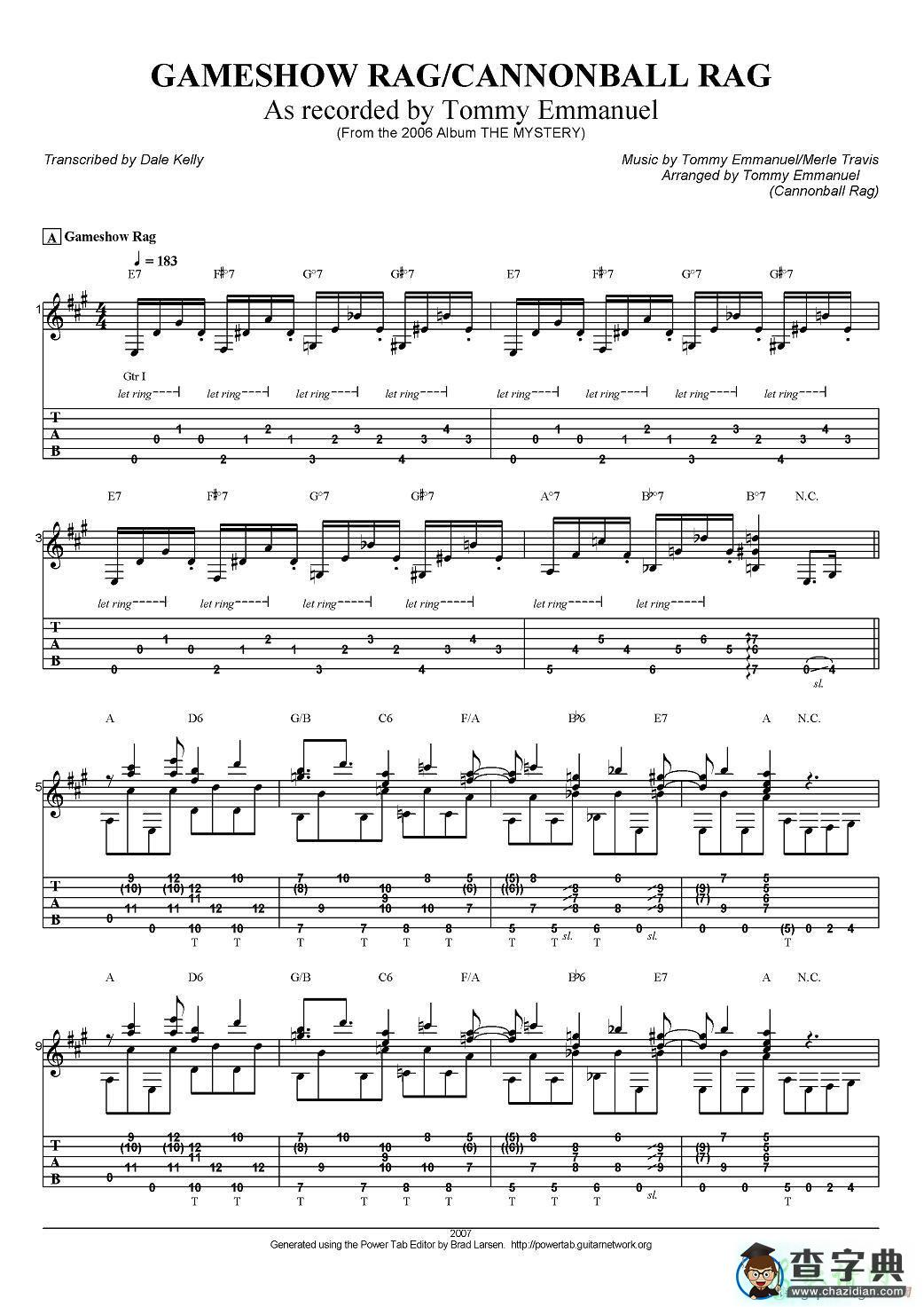 gameshow rag/cannonball rag（指弹吉他谱）