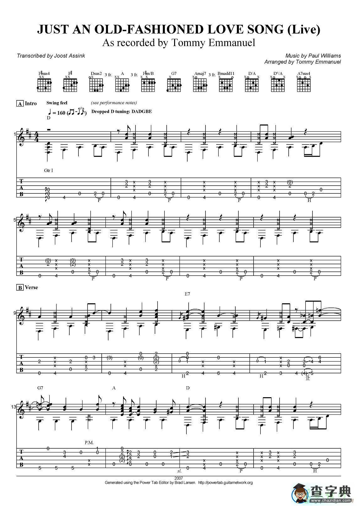 just an old fashioned love song指弹吉他谱