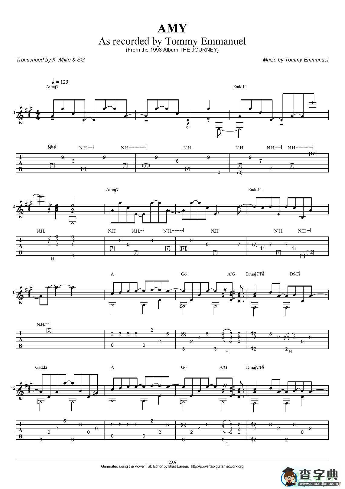 amy指弹吉他谱tommy emmanuel