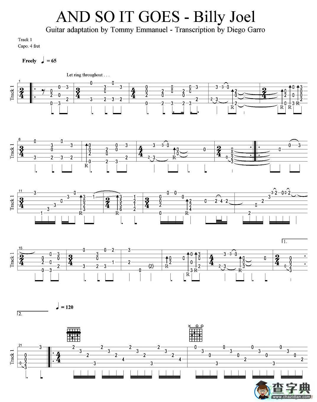 and so it goes（指弹吉他谱）