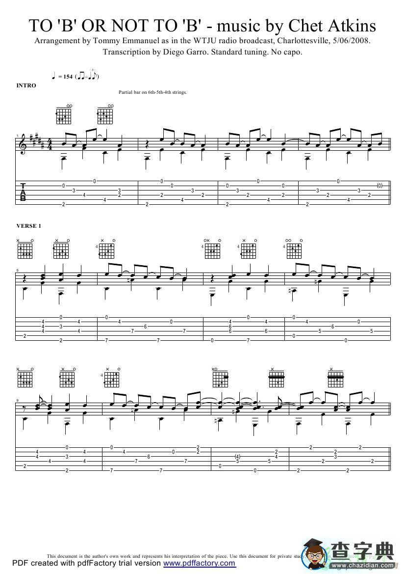 to b or not to b wtju broadcast version（指弹吉他谱）