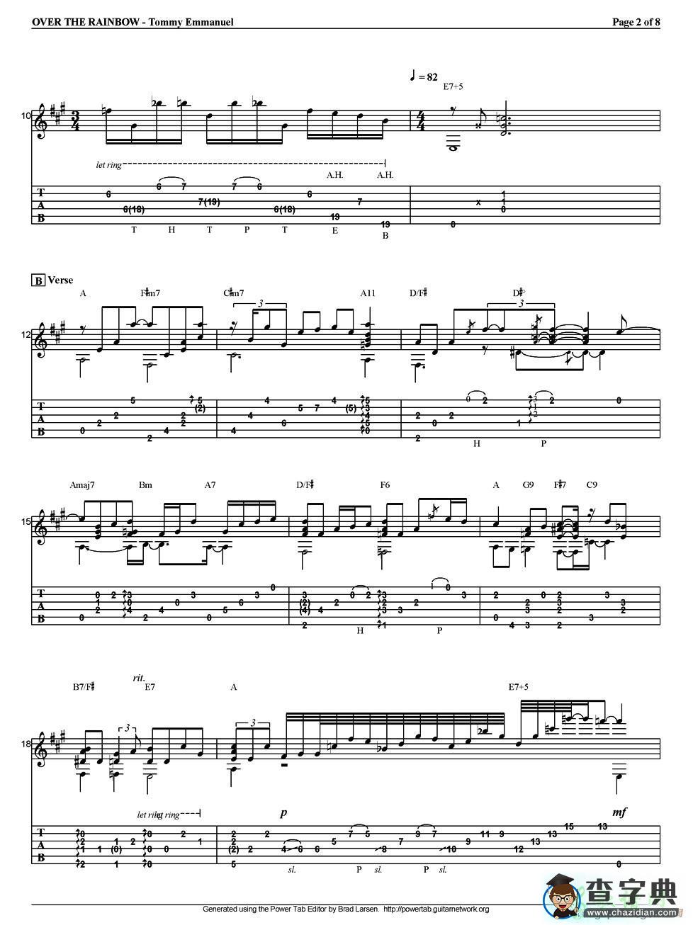over the rainbow（指弹吉他谱）