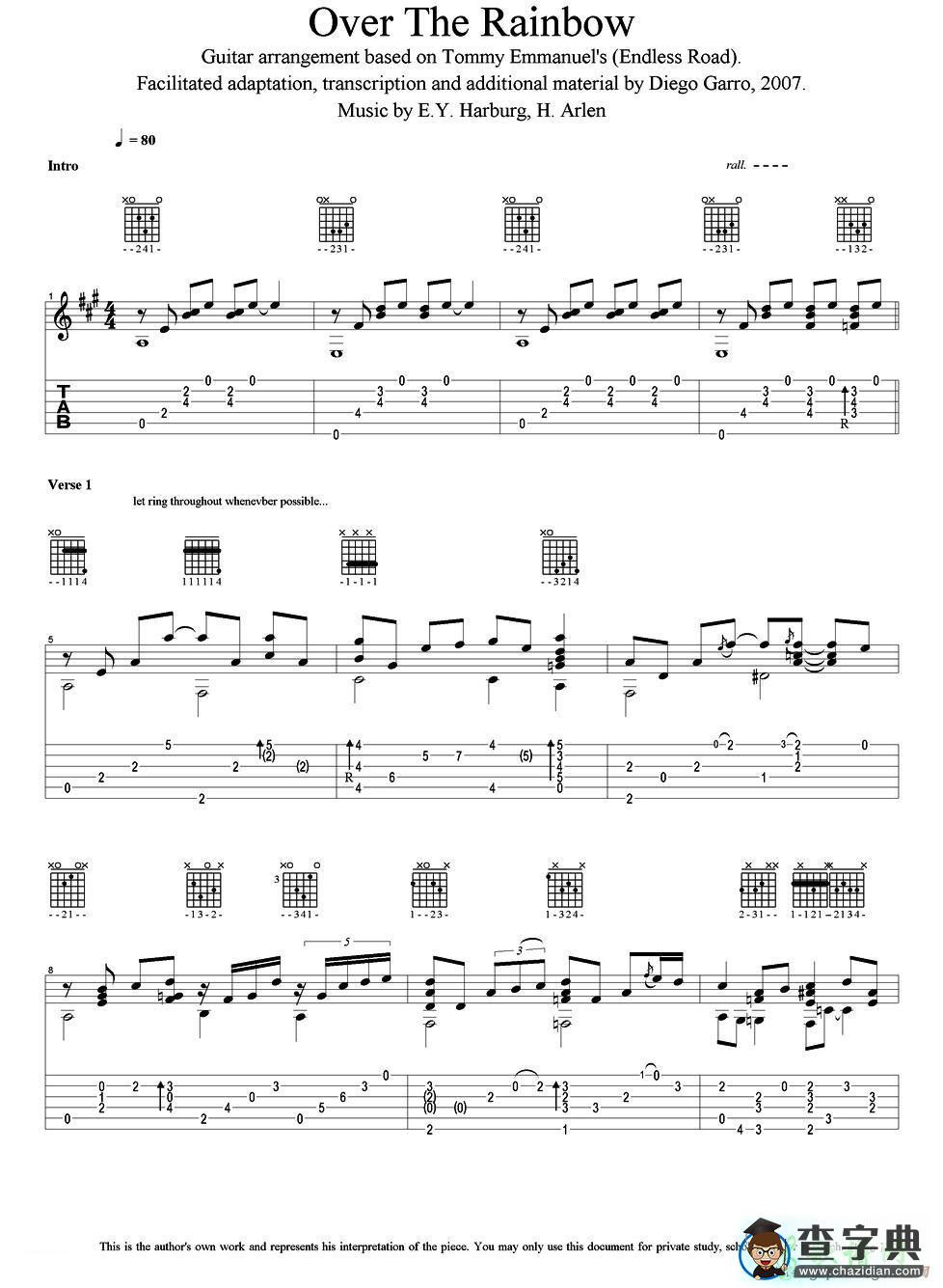 over the rainbow(1)（指弹吉他谱）