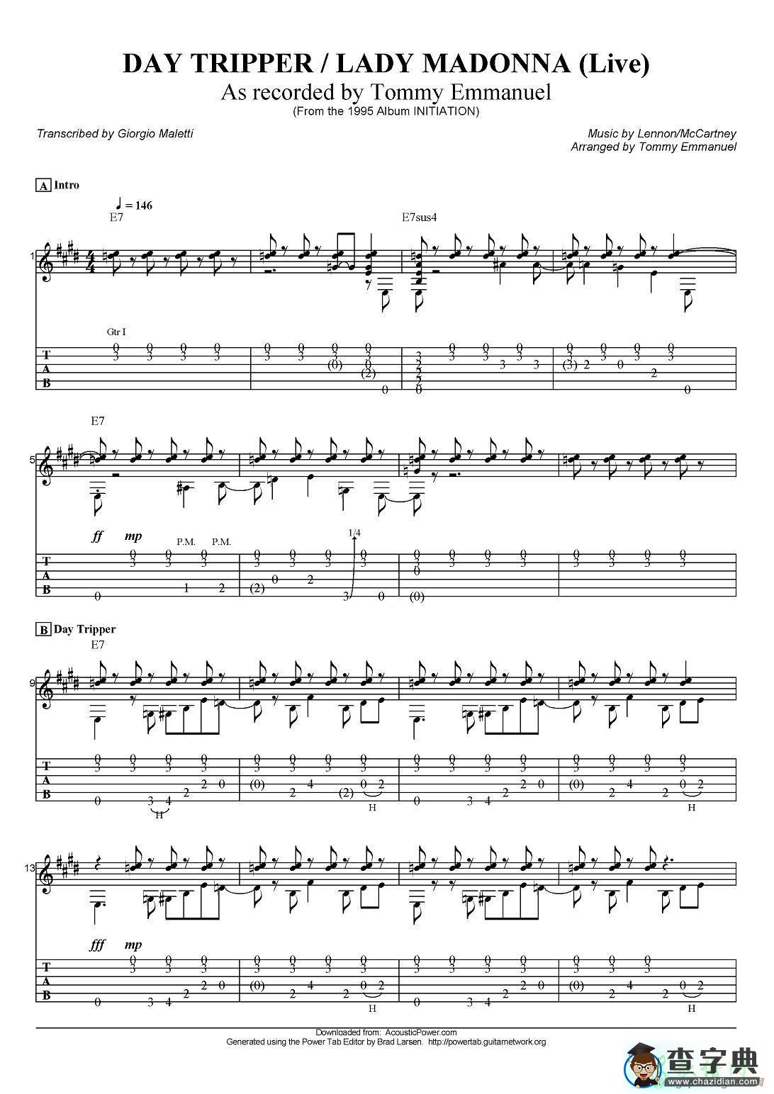 day tripper/lady madonna（指弹吉他谱）
