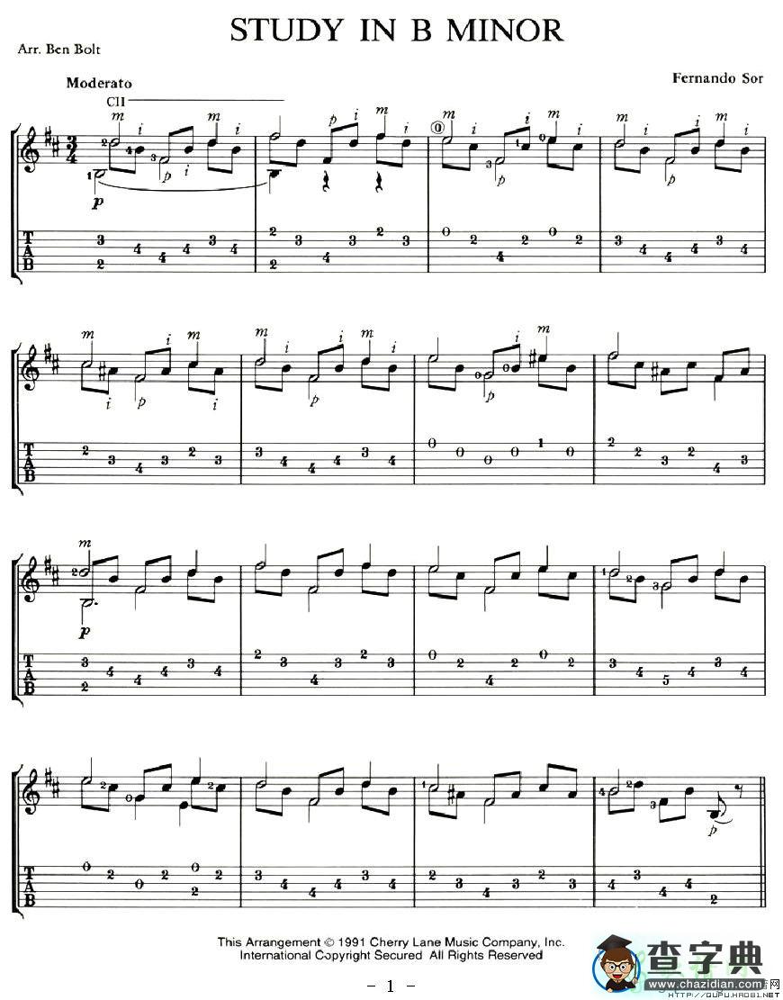STUDY IN B MINOR吉他谱