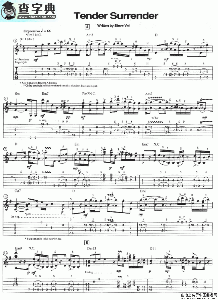 tender surrender吉他谱steve、vai