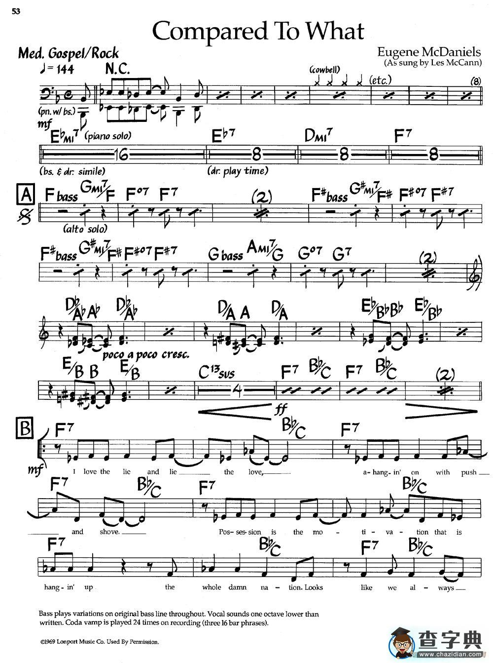 Compared To What（爵士钢琴曲）钢琴谱