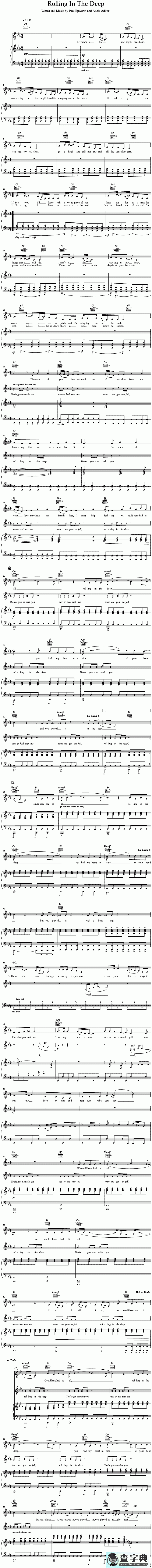 Rolling In The Deep吉他谱Adele