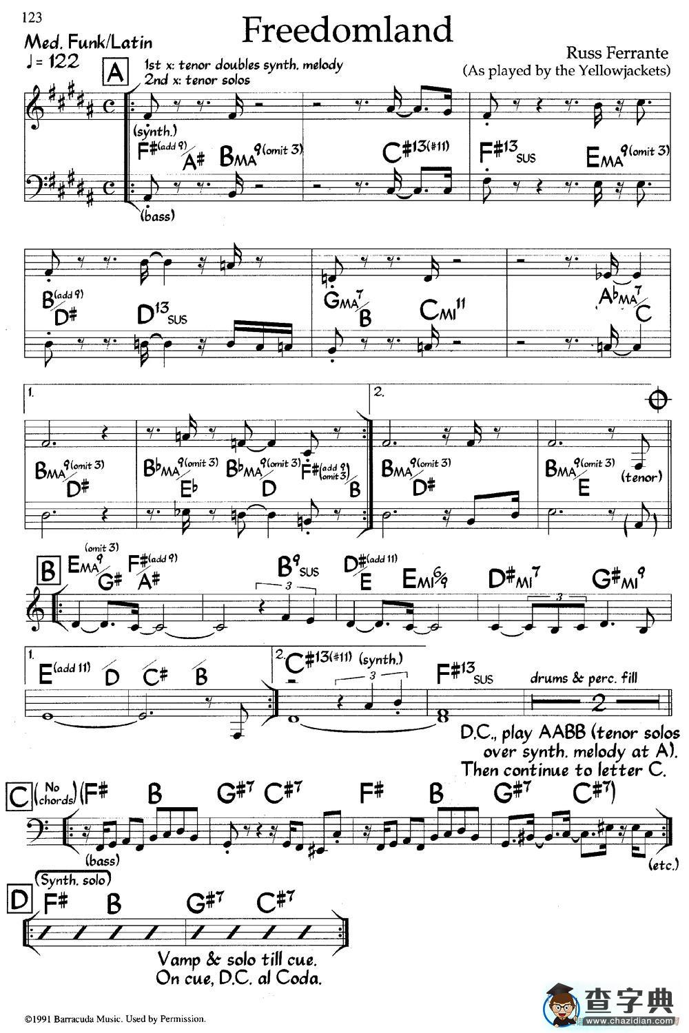 Freedomland（爵士钢琴曲）钢琴谱