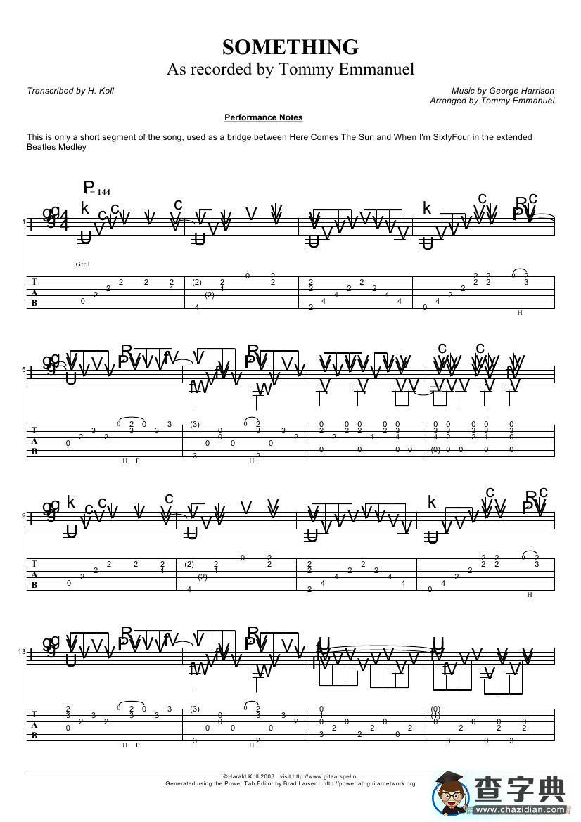 tommy emmanuel：something（指弹吉它）吉他谱
