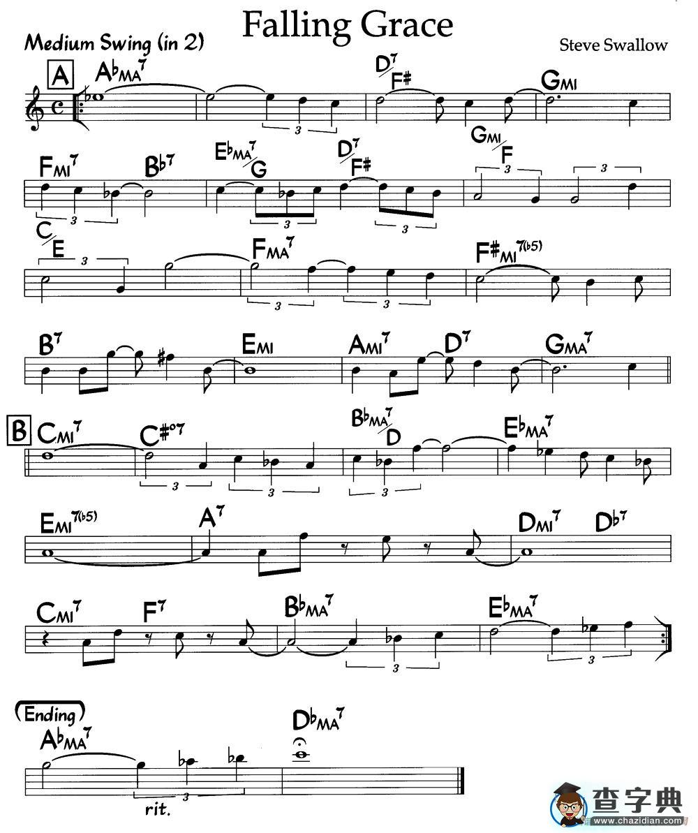 Falling Grace（爵士钢琴曲）钢琴谱