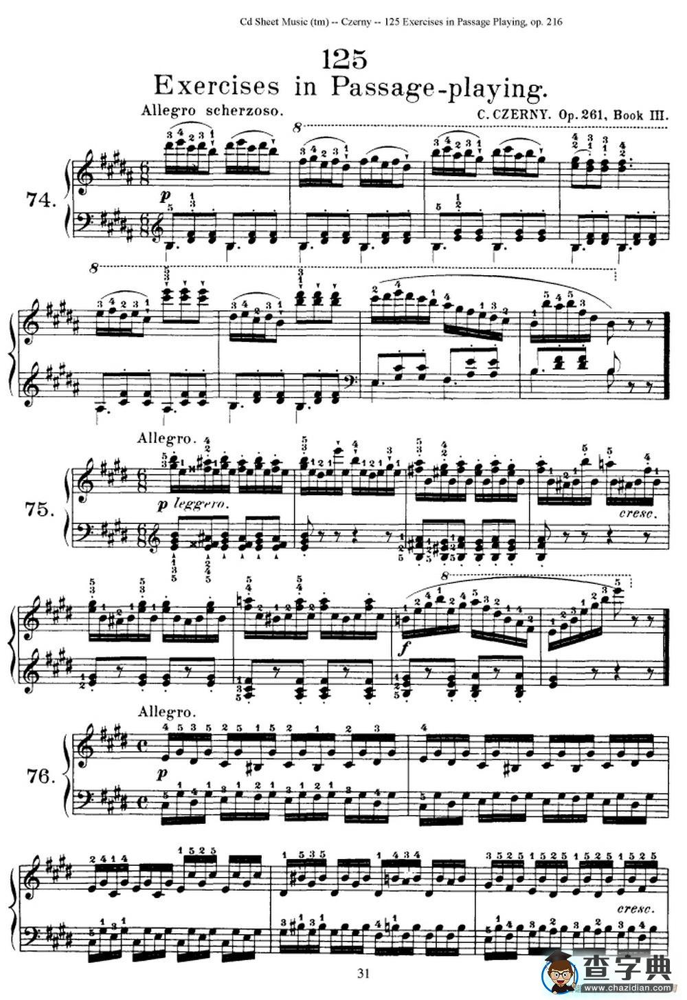 125 Exercises in Passage Playing Op.261（车尔尼125首钢琴短乐句练习曲（61——78））钢琴谱